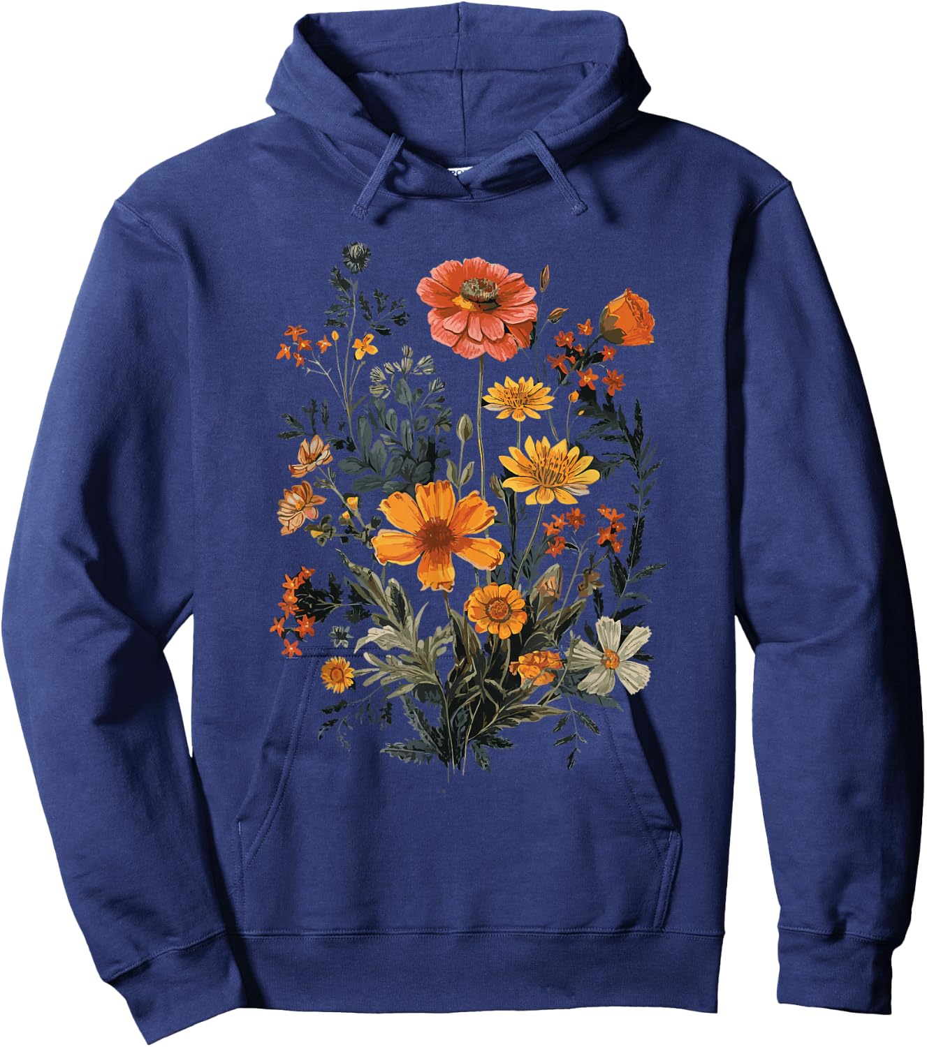 Vintage Flowers Floral Pressed Flower Hoodie - Hoodie | Navy