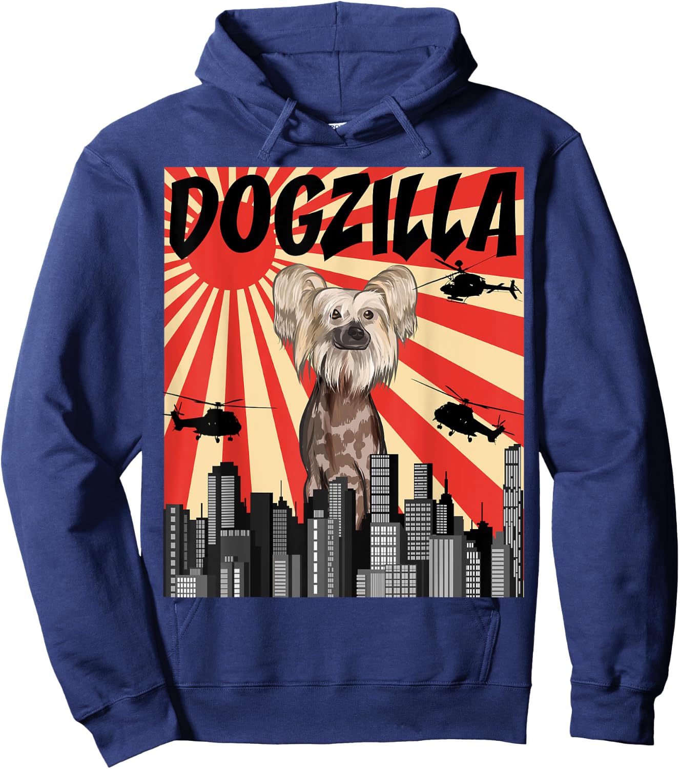 Funny Retro Japanese Dogzilla Chinese Crested Hoodie - Hoodie | Navy