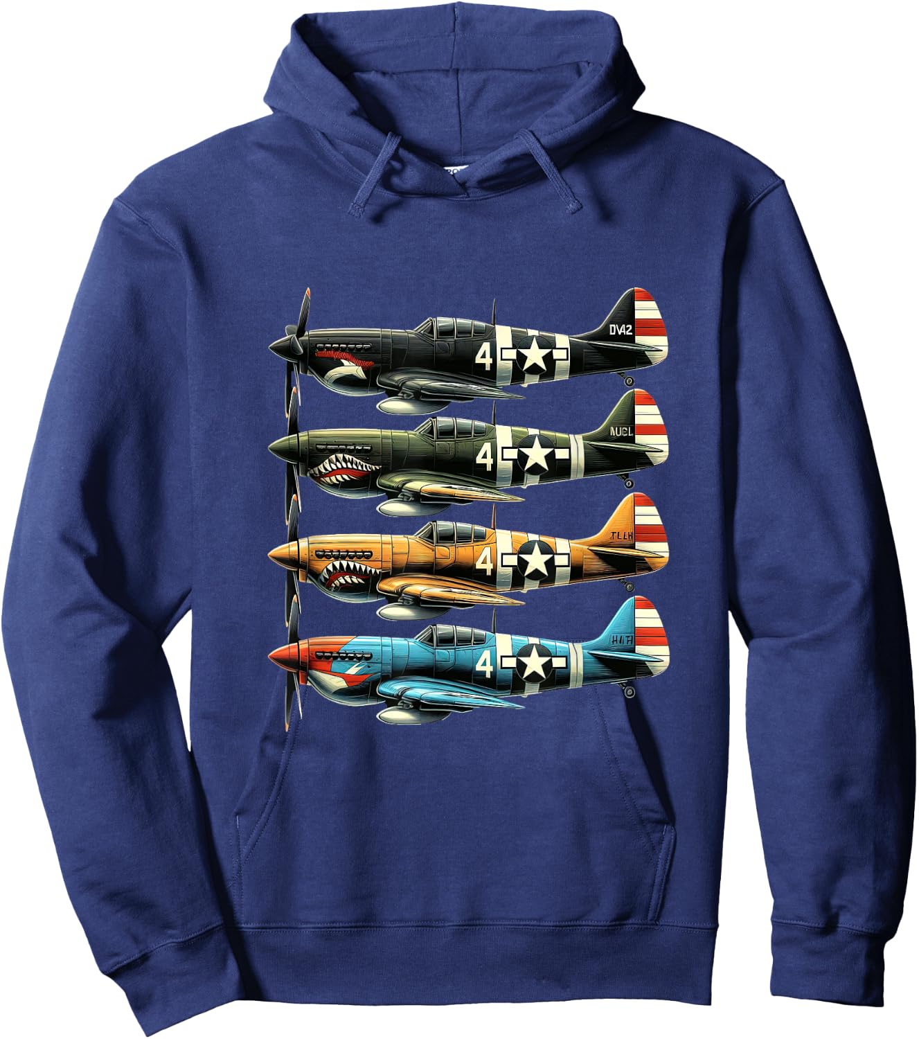 WW2 Planes P40 Warhawk Nose Art Hoodie - Hoodie | Navy