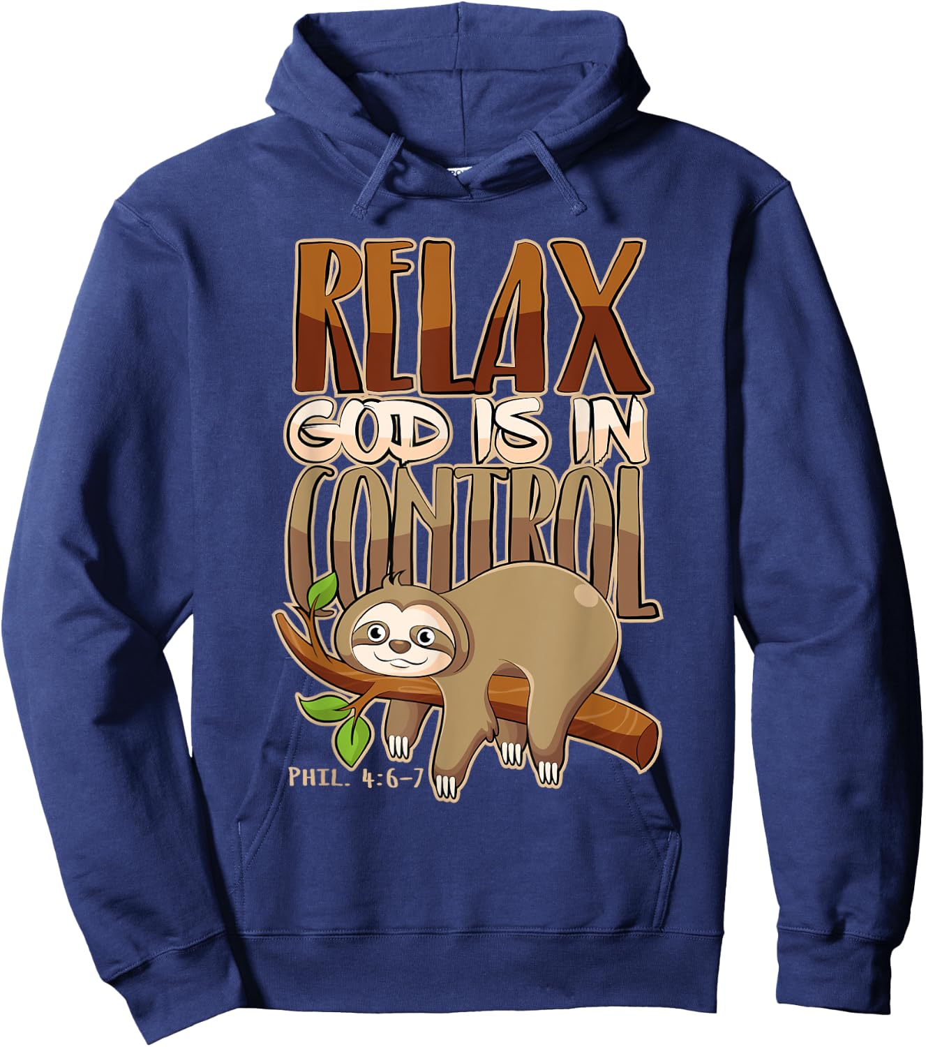 Jesus Merch & Co. Relax, God Has Everything Under Control Christian Animal - Black, Small, -Adults, Short Sleeve, , Classic Fit, Cotton 60% Polyester 40% Hoodie - Hoodie | Navy