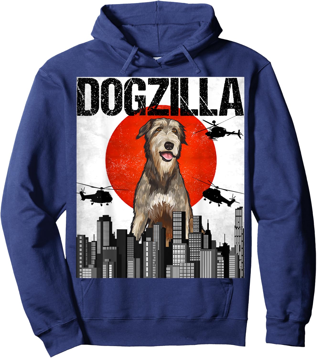 Funny Vintage Japanese Dogzilla Irish Wolfhound Hoodie - Hoodie | Navy