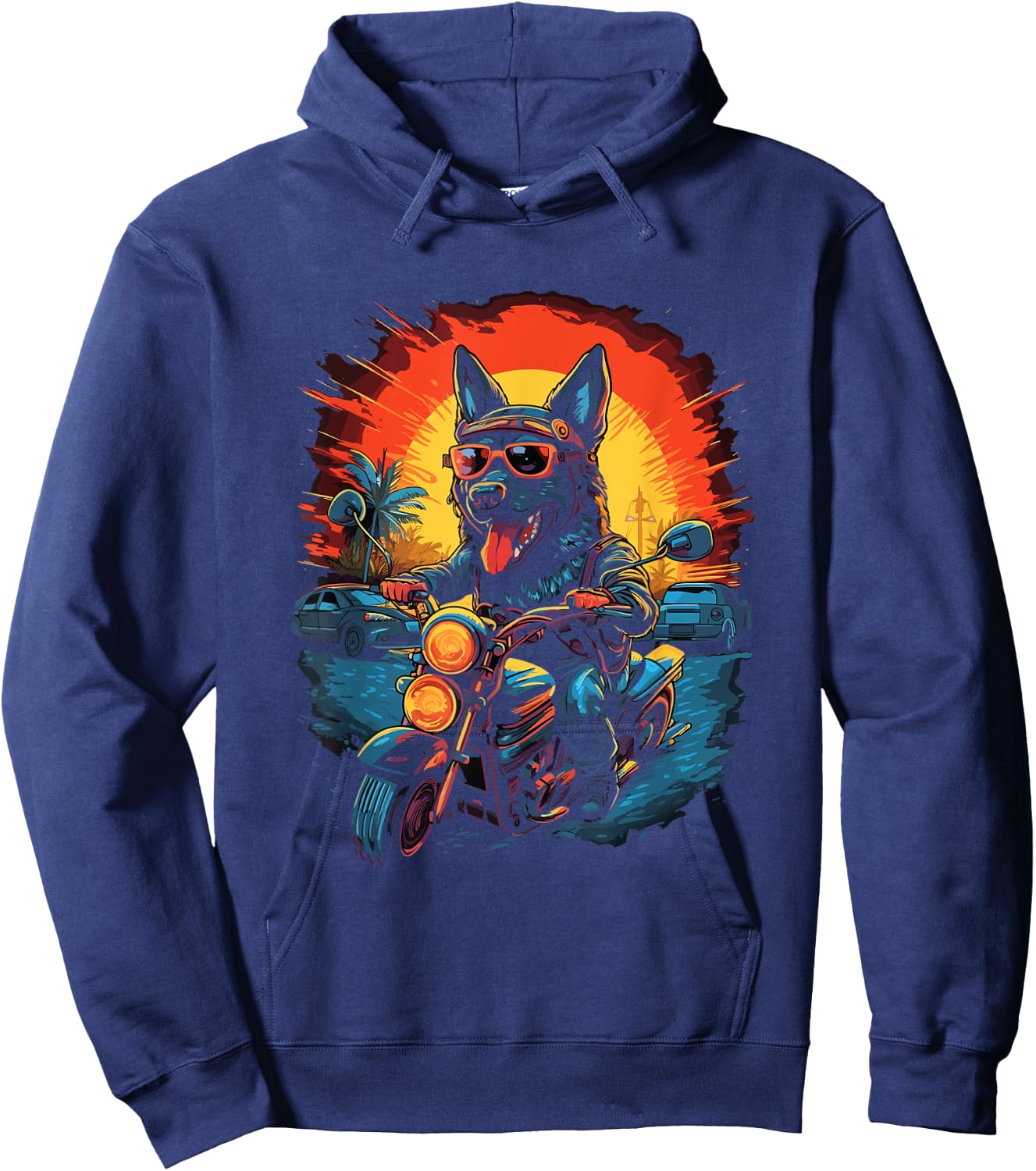 A German Shepherd dog riding a motorcycle Hoodie - Hoodie | Navy