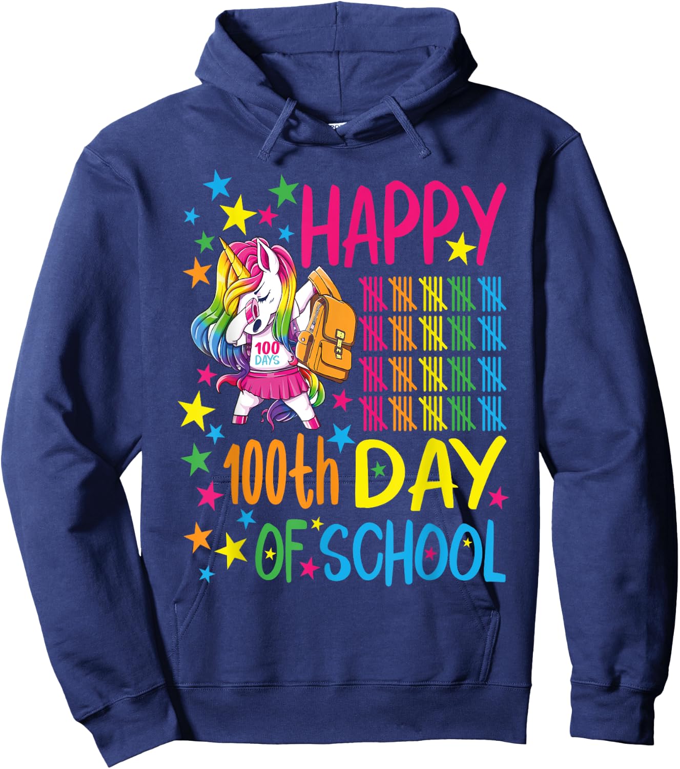 Happy 100th Day Of School Unicorn Hoodie - Hoodie | Navy
