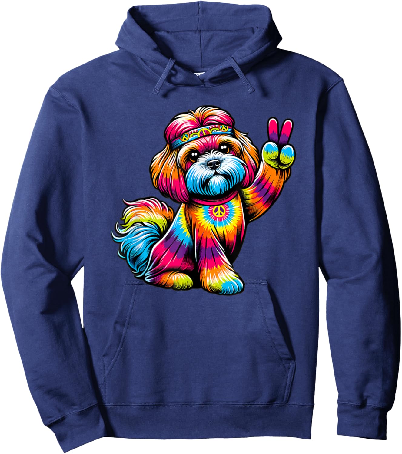 Peace Sign Tie Dye Peekapoo dog Women Kids Hoodie - Hoodie | Navy
