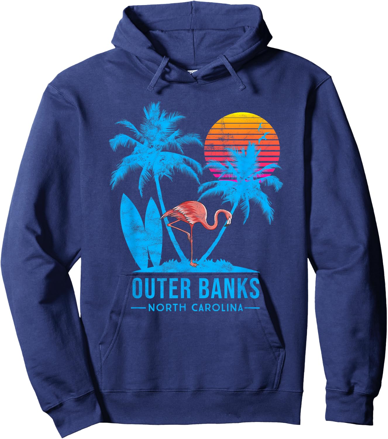 Outer banks Carolina vacation vintage sunset Hoodie - Hoodie | Navy