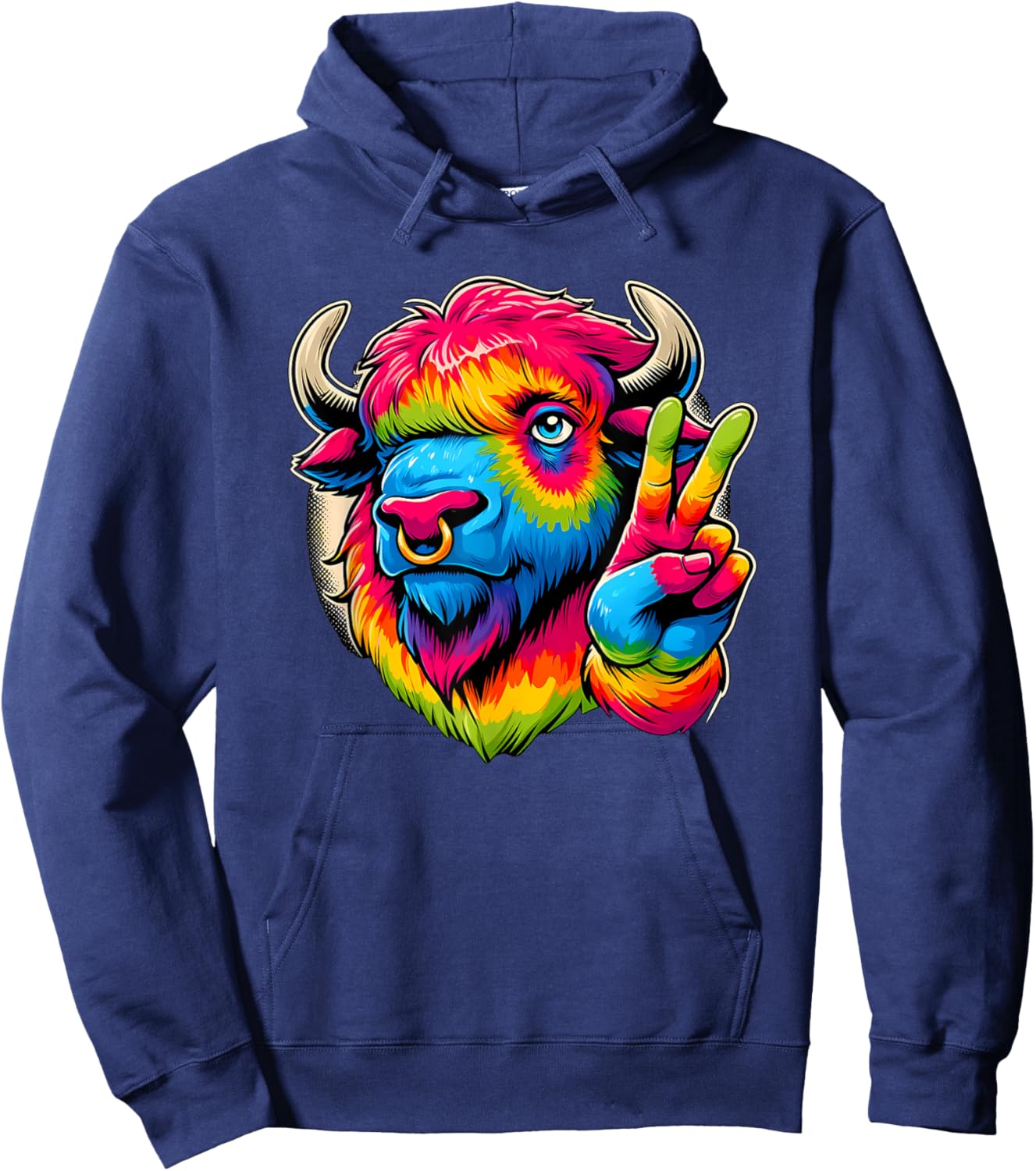 Peace Sign Tie Dye Bison Hoodie - Hoodie | Navy