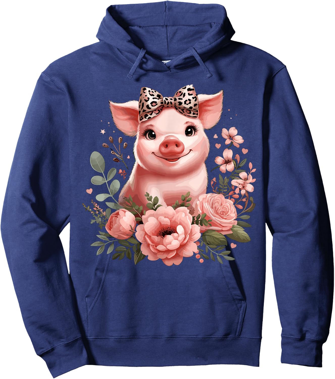 Pig With Leopard Headband Flower Cute Pig Lover Hoodie - Hoodie | Navy