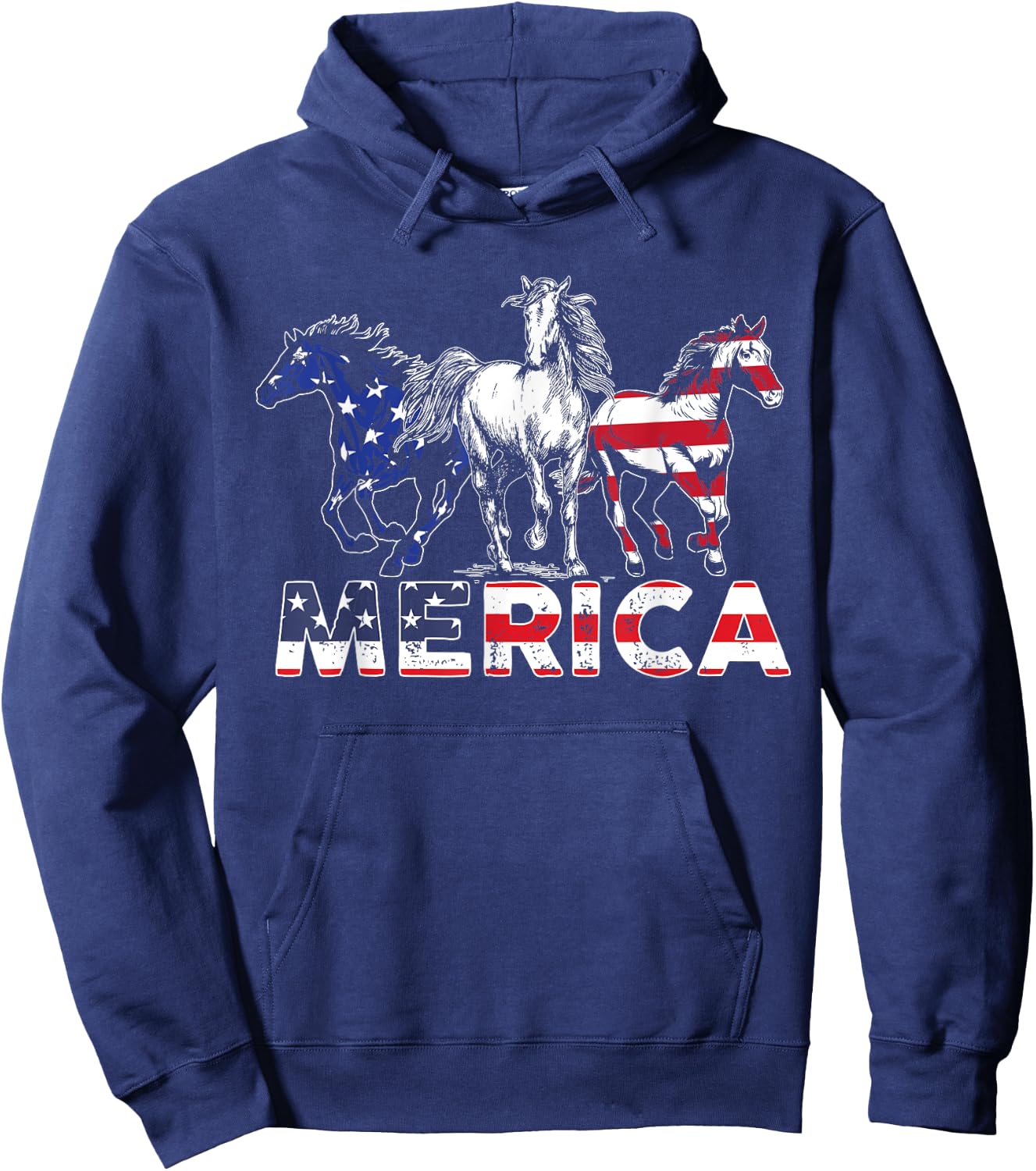 4th Of July Horse American US Flag Horse Riding Hoodie - Hoodie | Navy