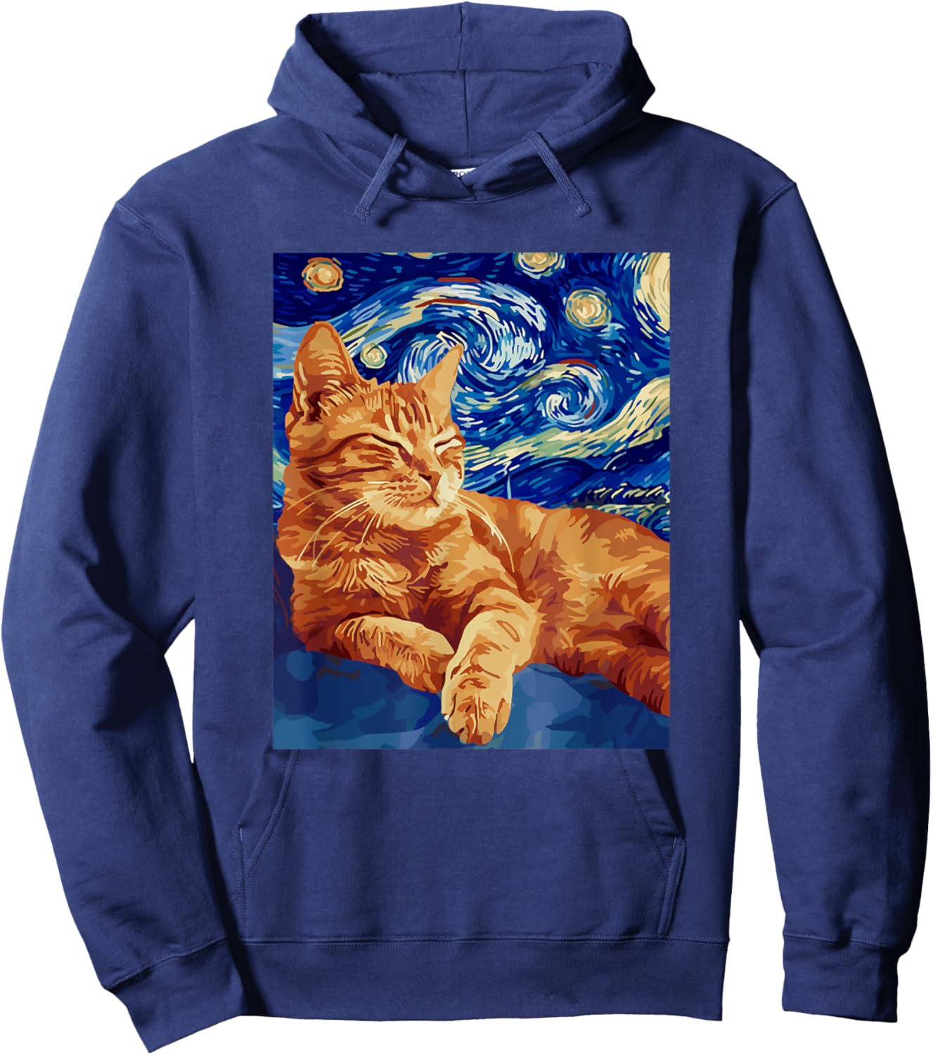 Starry Night Famous Painting Cat Hoodie - Hoodie | Navy