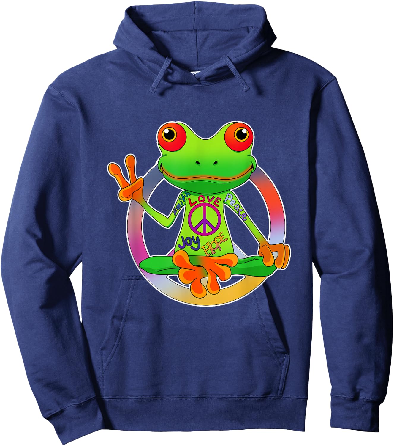 Hippie Frog Peace Sign Yoga Frogs Hippies 70s Hoodie - Hoodie | Navy