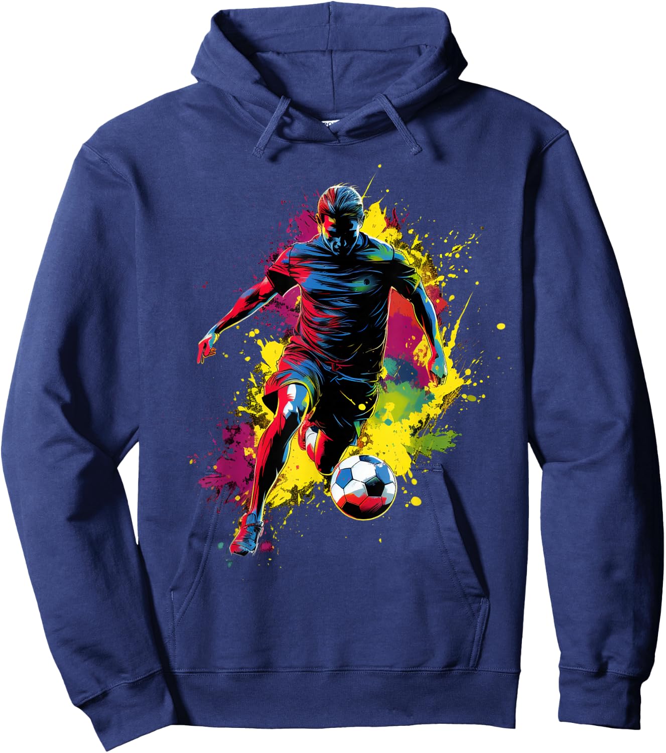 Colorful Soccer player Boy on Soccer Hoodie - Hoodie | Navy