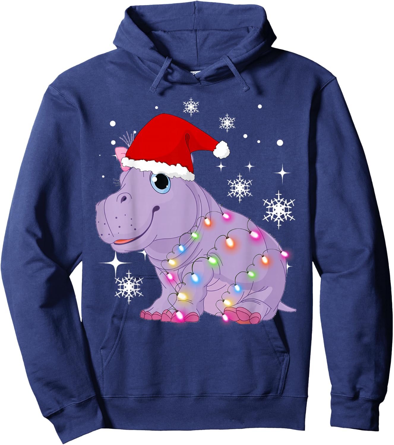 Christmas Lights Baby hippo Cute Hoodie - Hoodie | Navy
