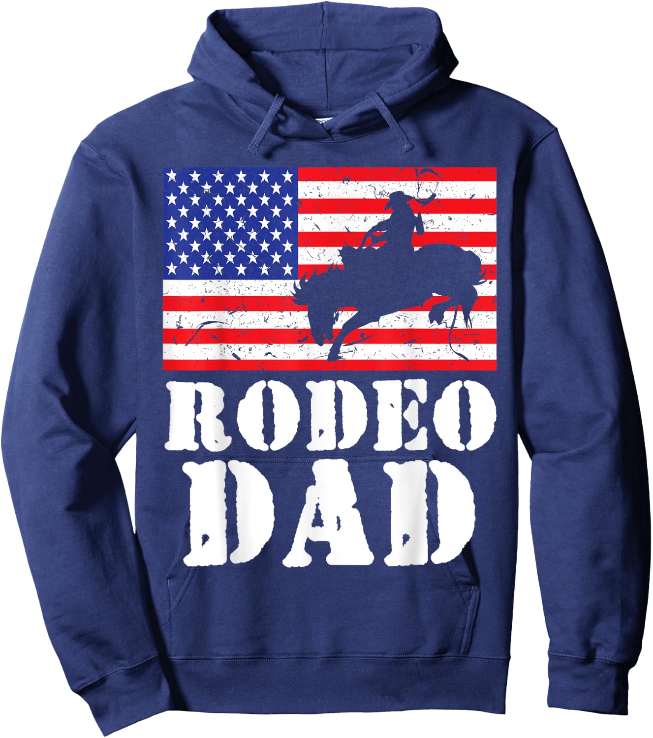 USA American Distressed Flag Rodeo Dad Men Gift Hoodie - Hoodie | Navy