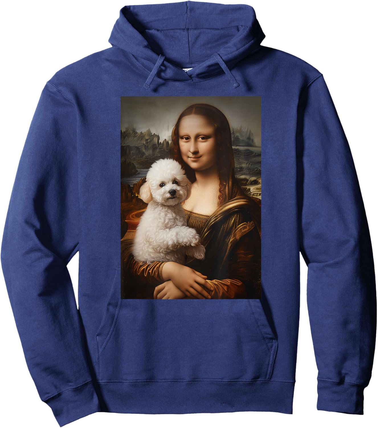 Bichon Frise Mona Lisa Painting Art Dog Mom Dad Hoodie - Hoodie | Navy