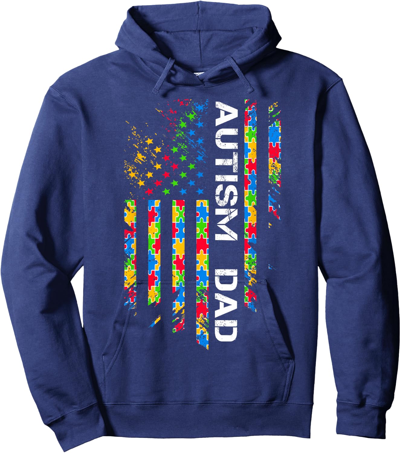 Autism Dad Awareness American Flag USA Hoodie - Hoodie | Navy