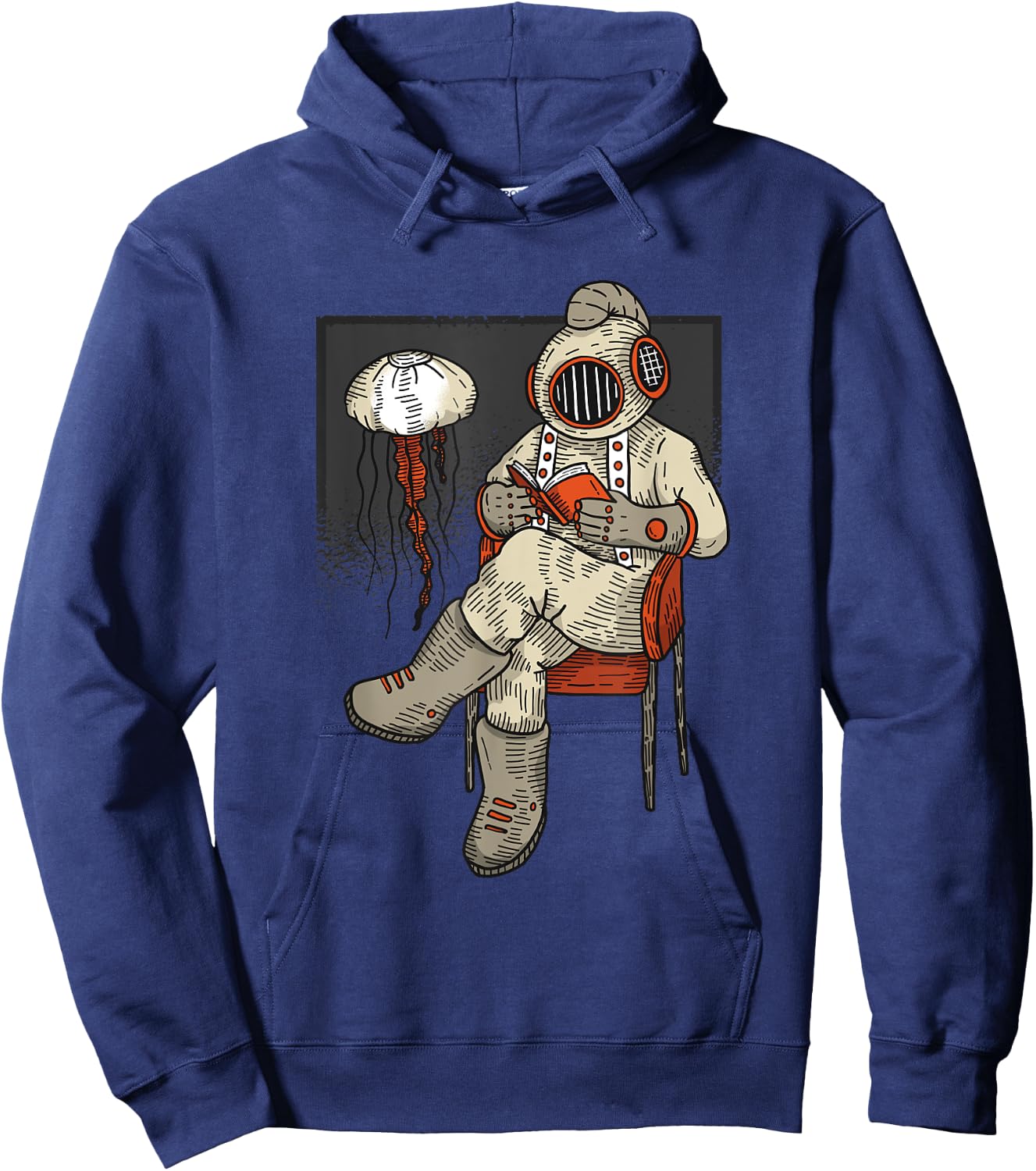 Retro Diver Reading a Book - Diving Gift Hoodie - Hoodie | Navy