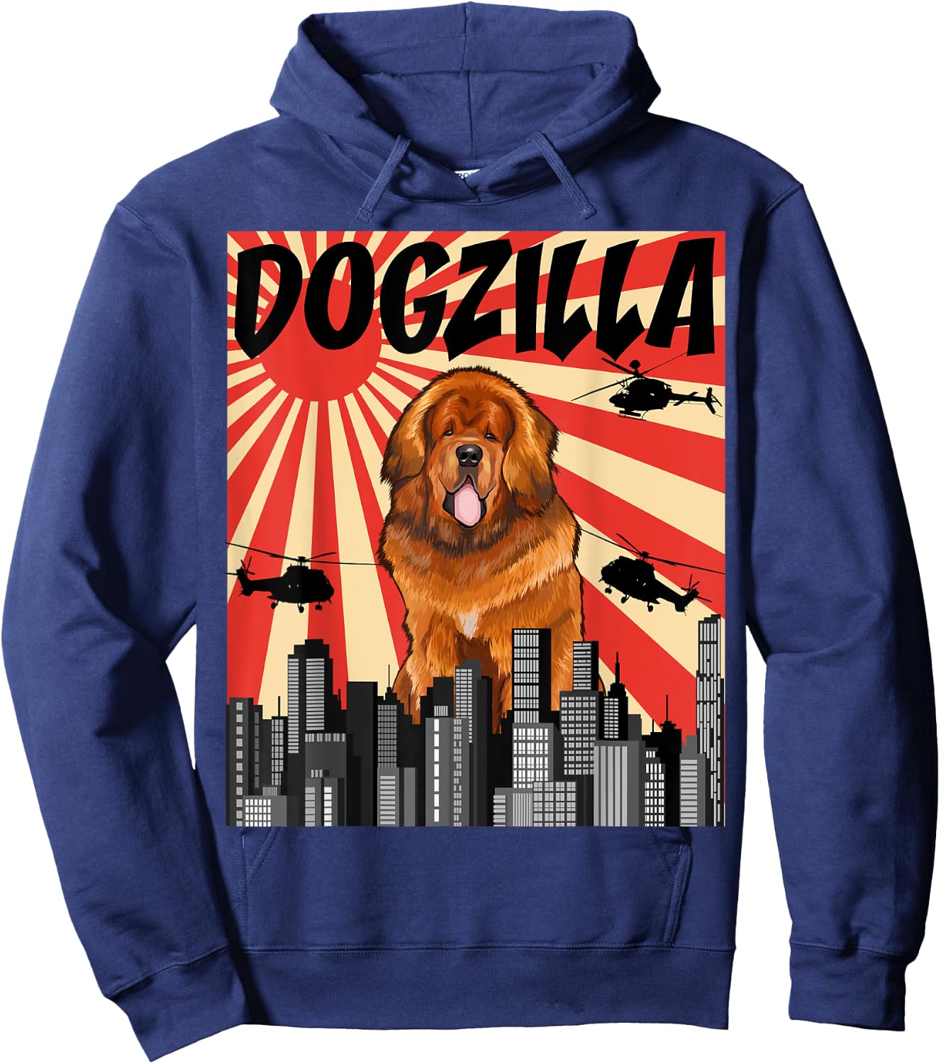 Funny Retro Japanese Dogzilla Tibetan Mastiff Hoodie - Hoodie | Navy