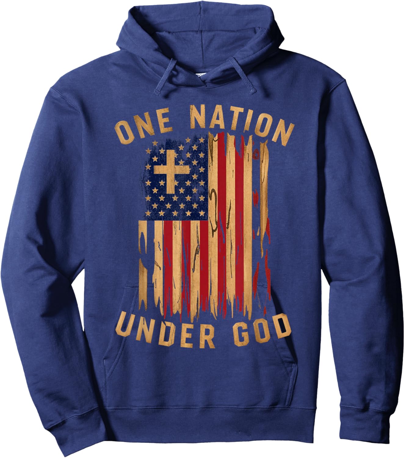 Under God Patriotic Christian Flag Men Hoodie - Hoodie | Navy