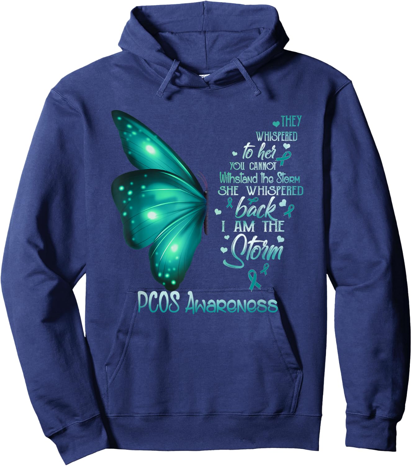 I am the storm PCOS Awareness Butterfly Hoodie - Hoodie | Navy