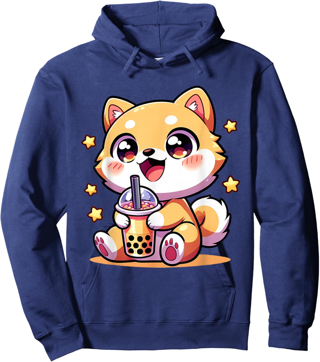 Kawaii Shiba Inu Dog Bubble Tea Anime Chibi Hoodie - Hoodie | Navy