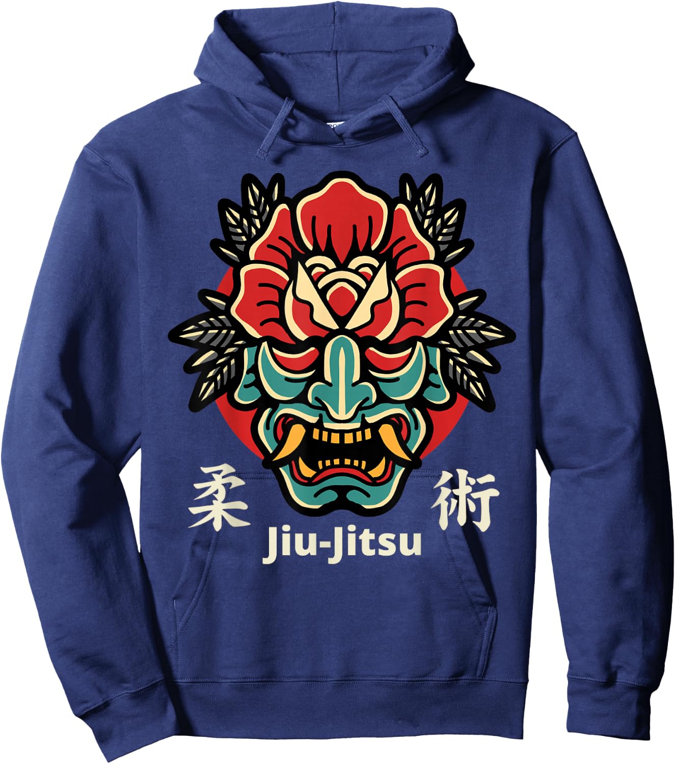 Japanese Demon Oni Mask, Kabuki Jiu-Jitsu Kanji Hoodie - Hoodie | Navy