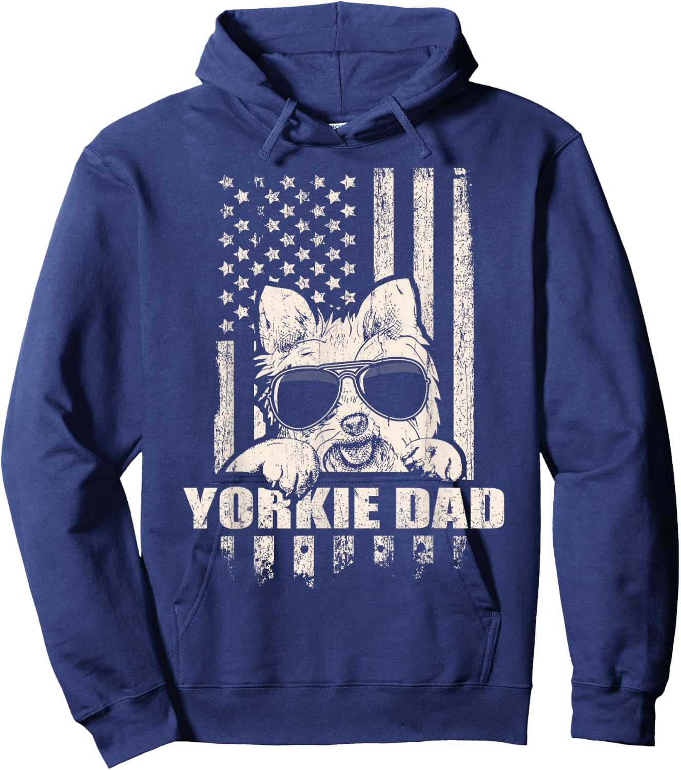 Yorkie Dad Cool Vintage Retro Proud American Hoodie - Hoodie | Navy