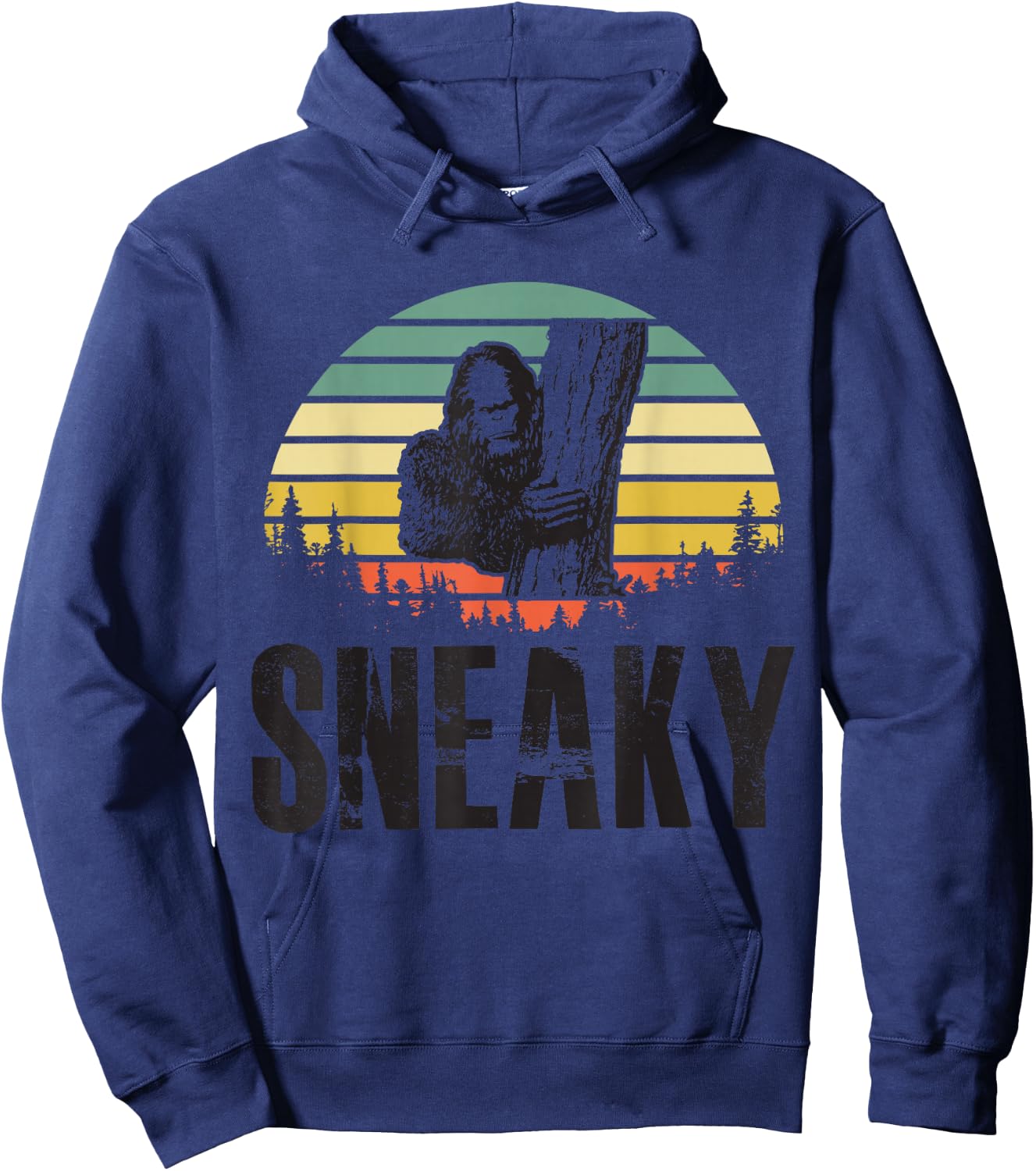 Sasquatch Sneaky, Sneaky Retro Bigfoot Hoodie - Hoodie | Navy