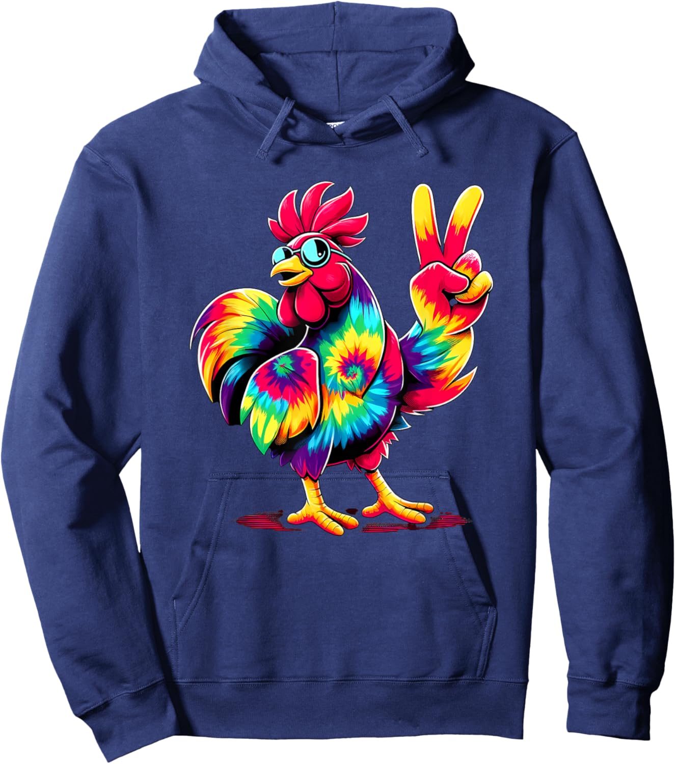 Peace Sign Tie Dye Rooster Hoodie - Hoodie | Navy