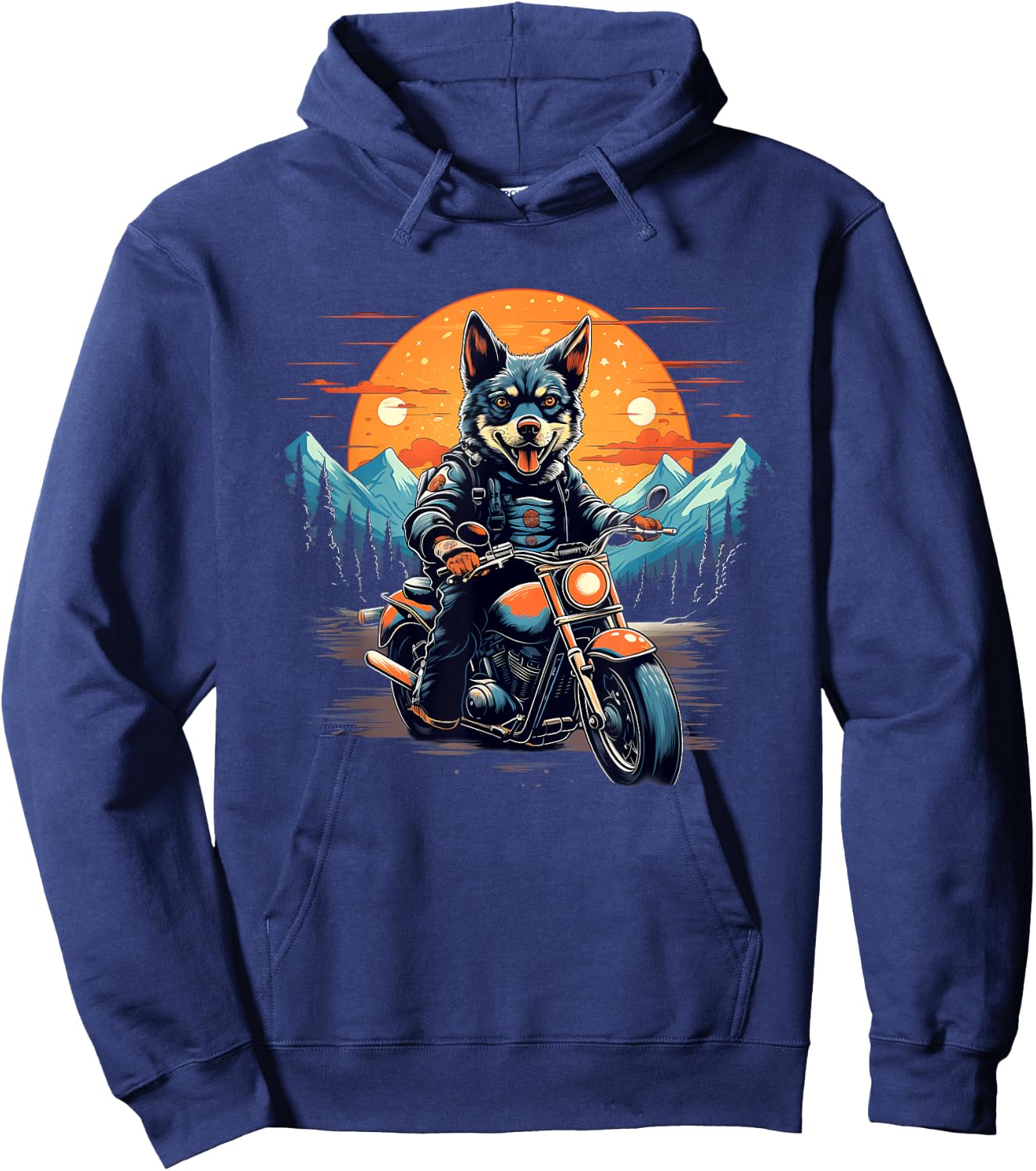 Biker Blue Heeler Dog Riding Motorcycle Hoodie - Hoodie | Navy
