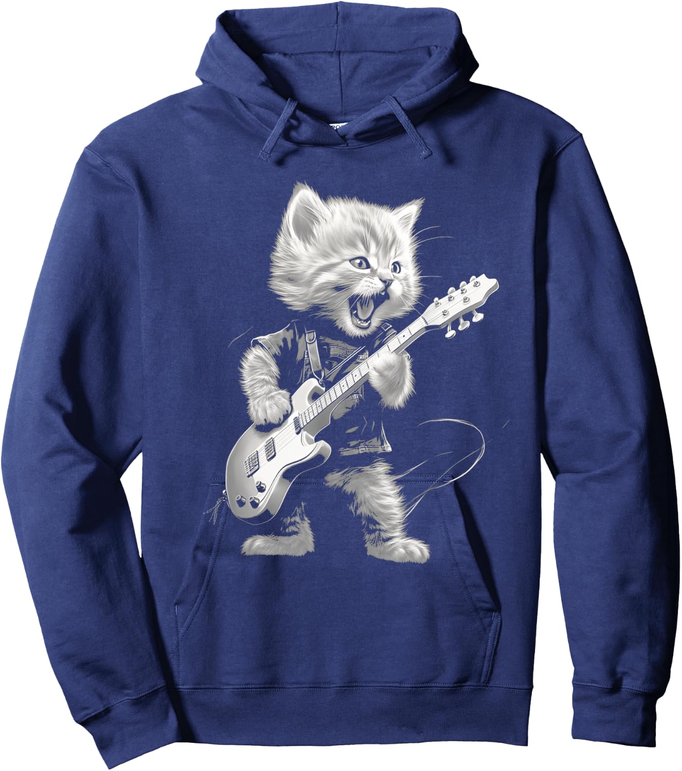 Rock Cat Playing Guitar Funny Guitar Cat Design Hoodie - Hoodie | Navy