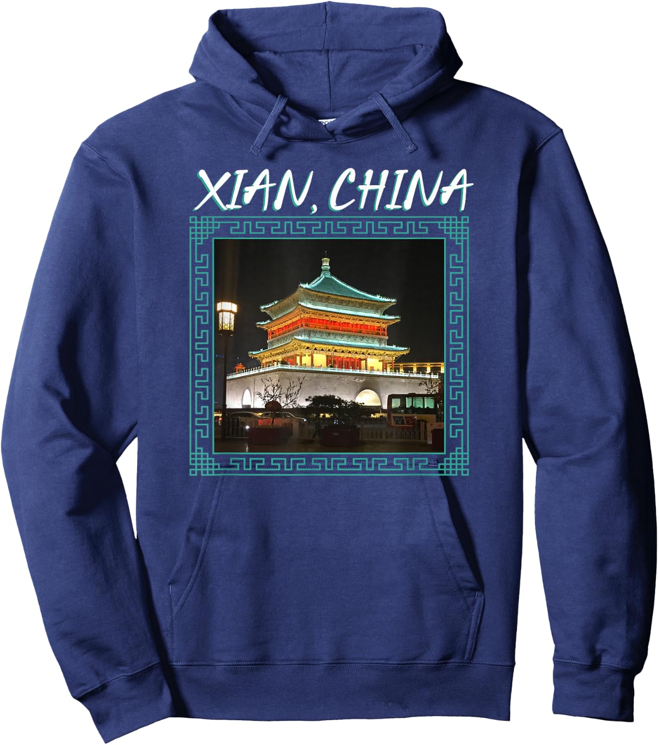 China's Ancient Xian Bell Tower Hoodie - Hoodie | Navy