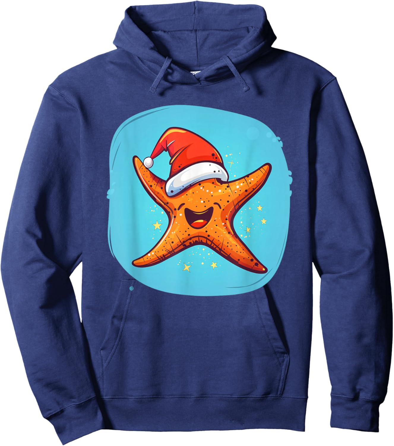 Merry Christmas Starfish with Santa Claus Hat Hoodie - Hoodie | Navy