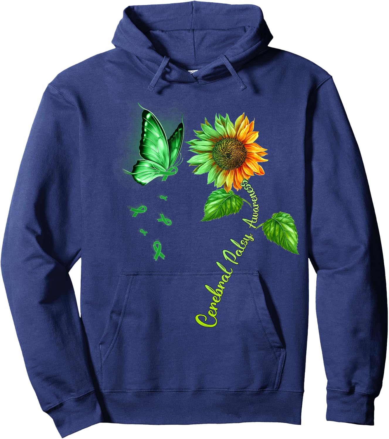 Butterfly Sunflower Cerebral Palsy Awareness Hoodie - Hoodie | Navy