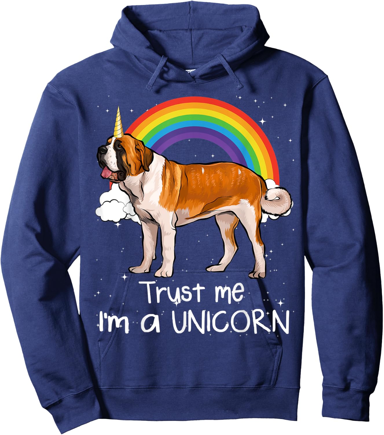 Rainbow St. Bernard Trust Me I'm A Unicorn Dog Hoodie - Hoodie | Navy