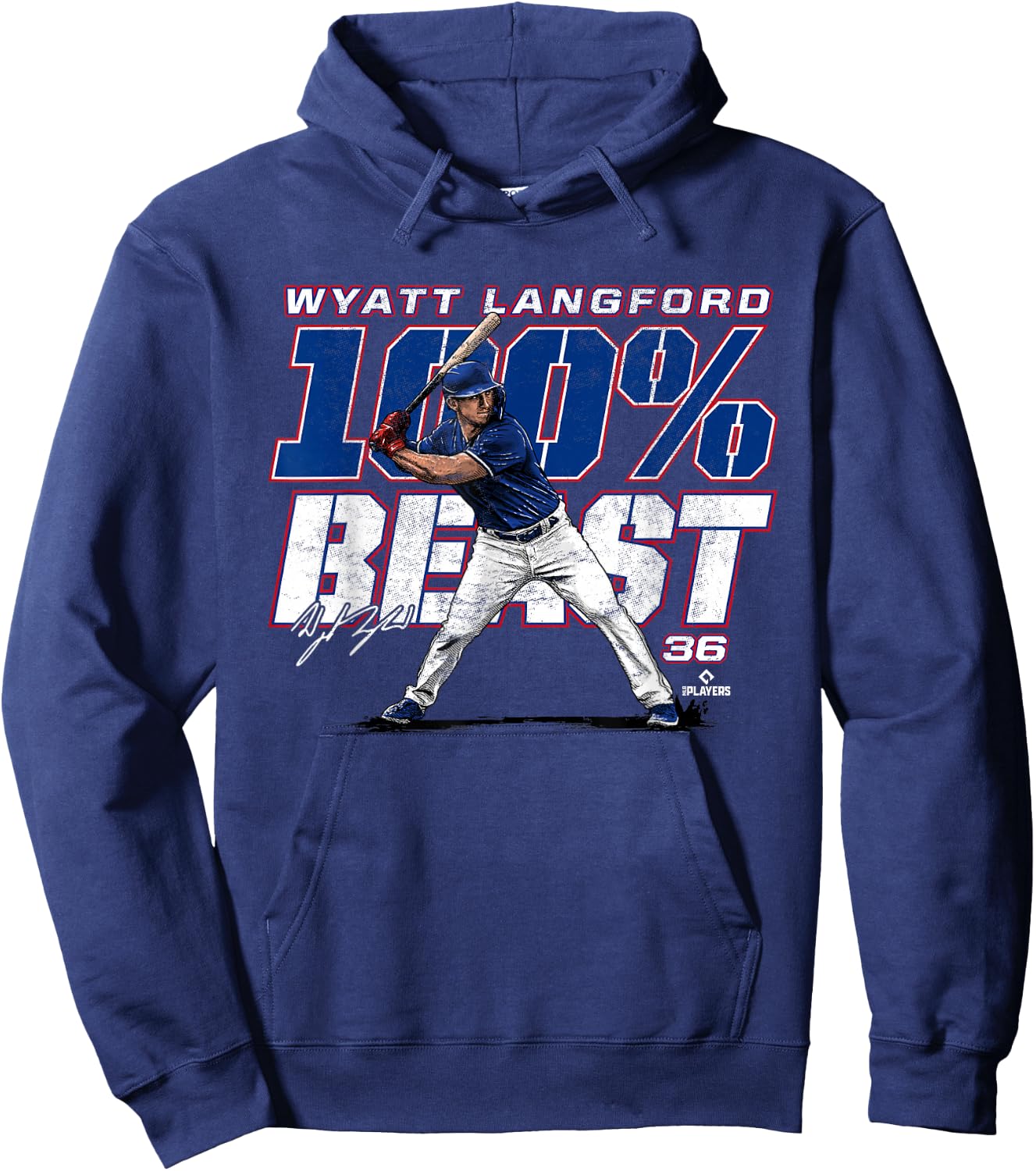 100 Percent Beast Wyatt Langford Texas MLBPA Hoodie - Hoodie | Navy