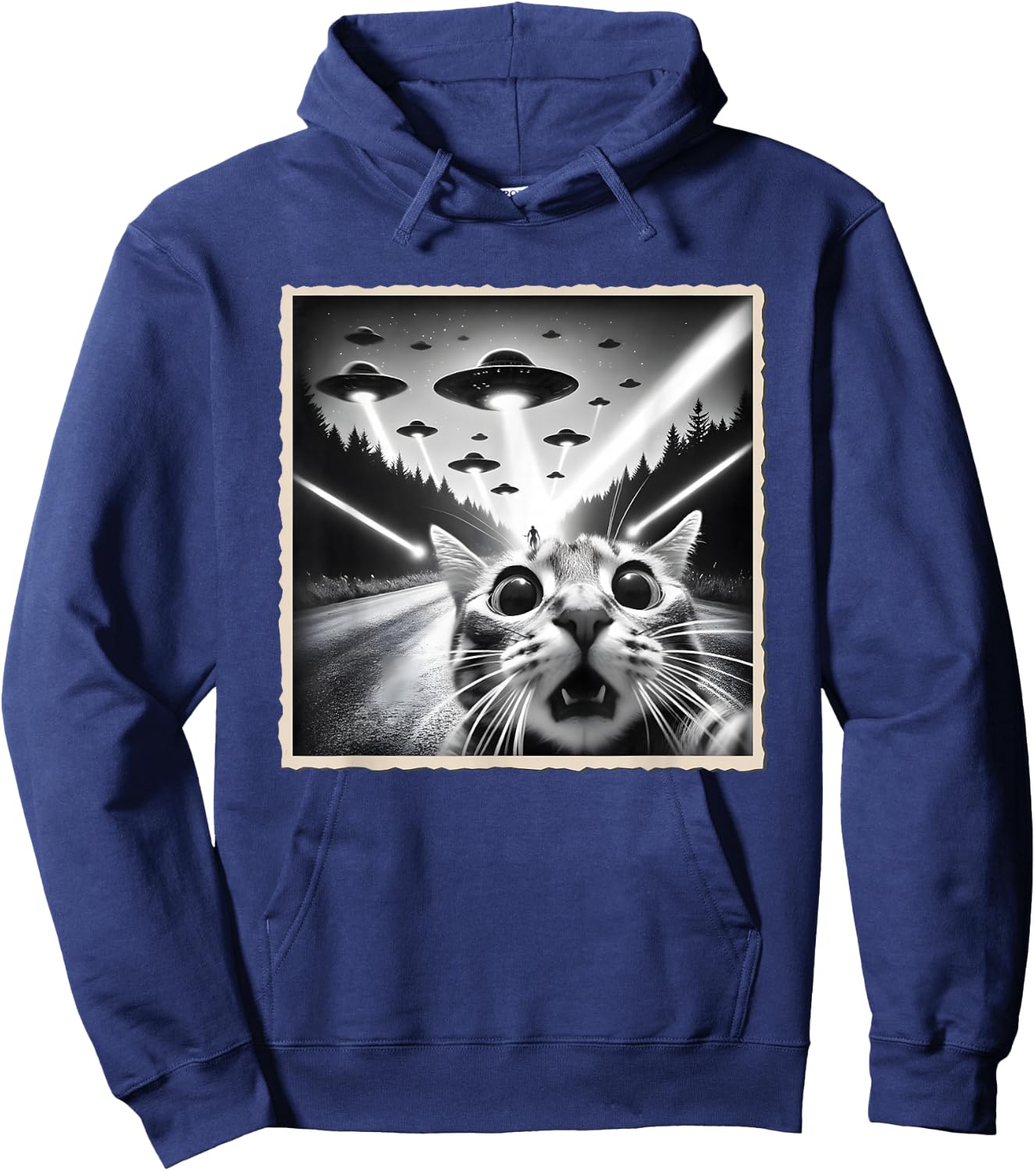 Cat Selfie With UFO | Funny Alien & Cat Hoodie - Hoodie | Navy