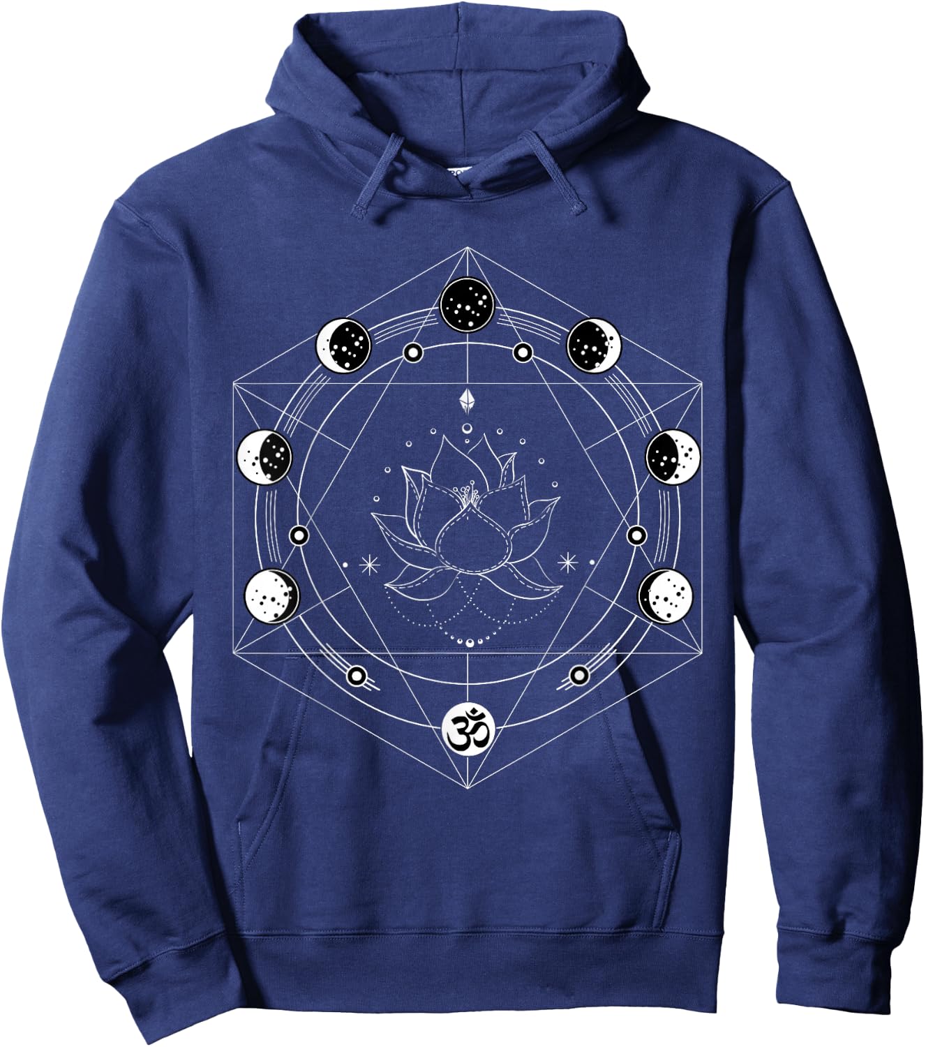 Black Lotus Moon Flower Phases Yoga Hoodie - Hoodie | Navy