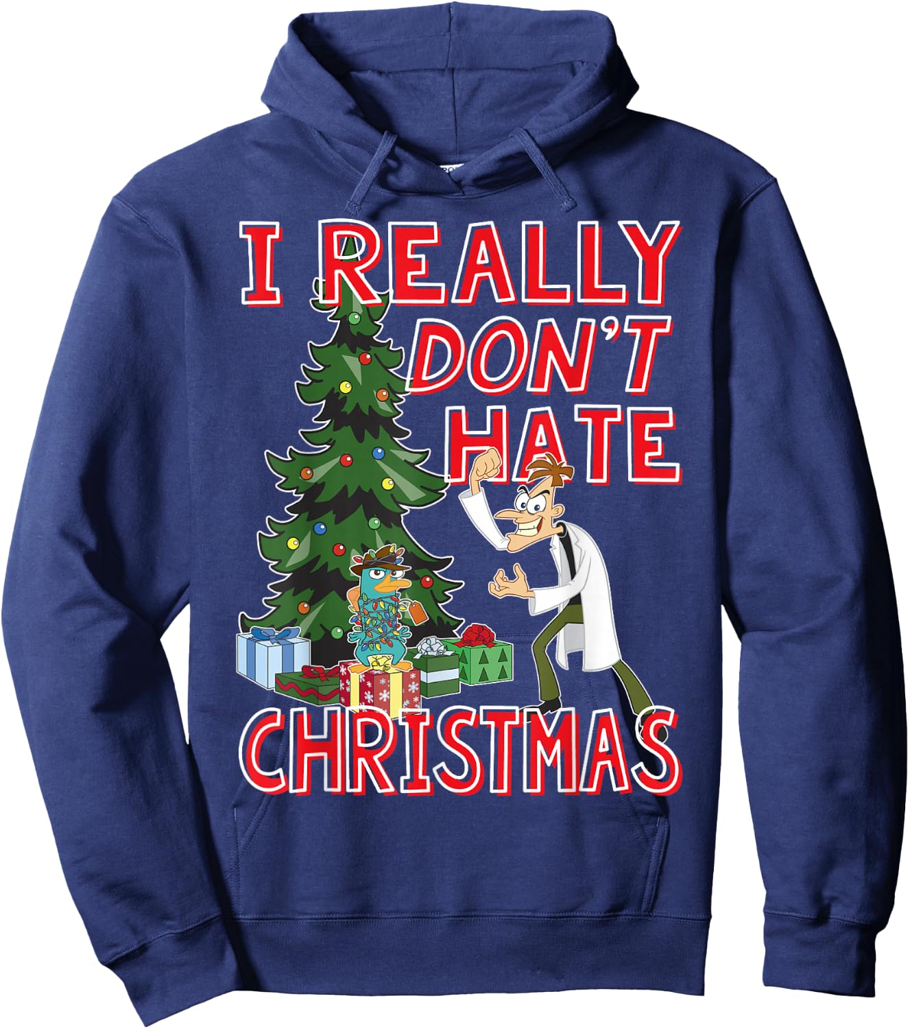 Disney Phineas and Ferb Doof Christmas Quote Hoodie - Hoodie | Navy