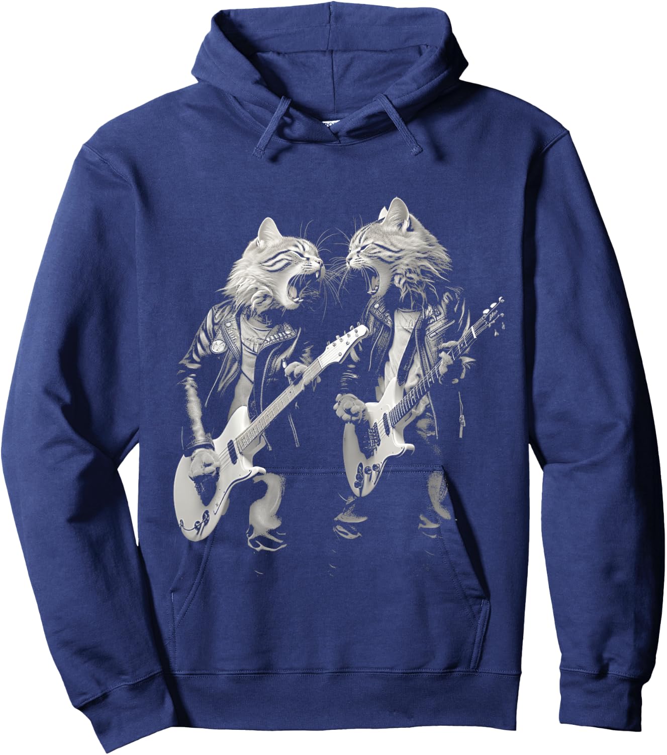 Rock Cat Playing Guitar Funny Guitar Cat Design Hoodie - Hoodie | Navy