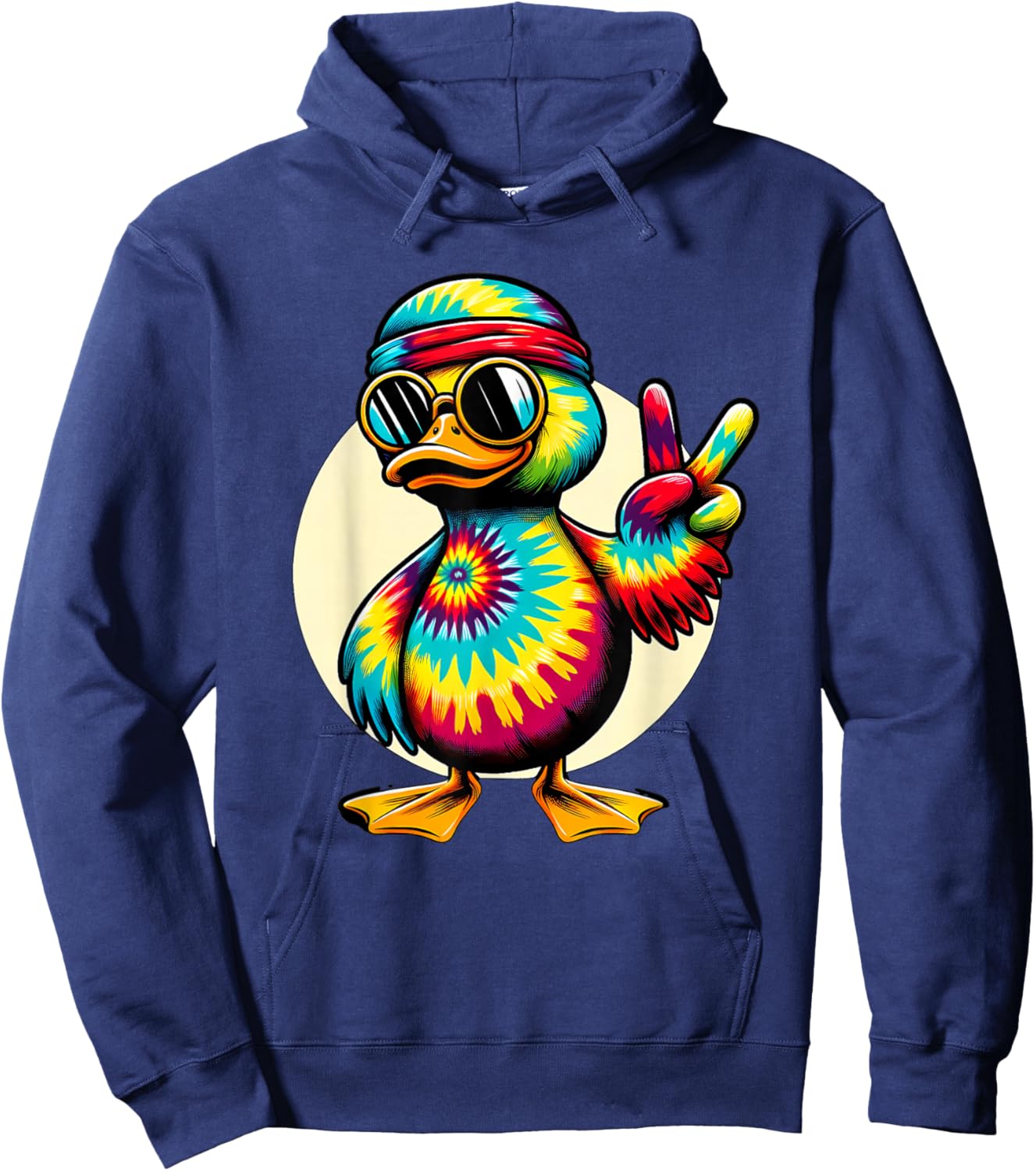 Peace Sign Tie Dye Duck Hoodie - Hoodie | Navy