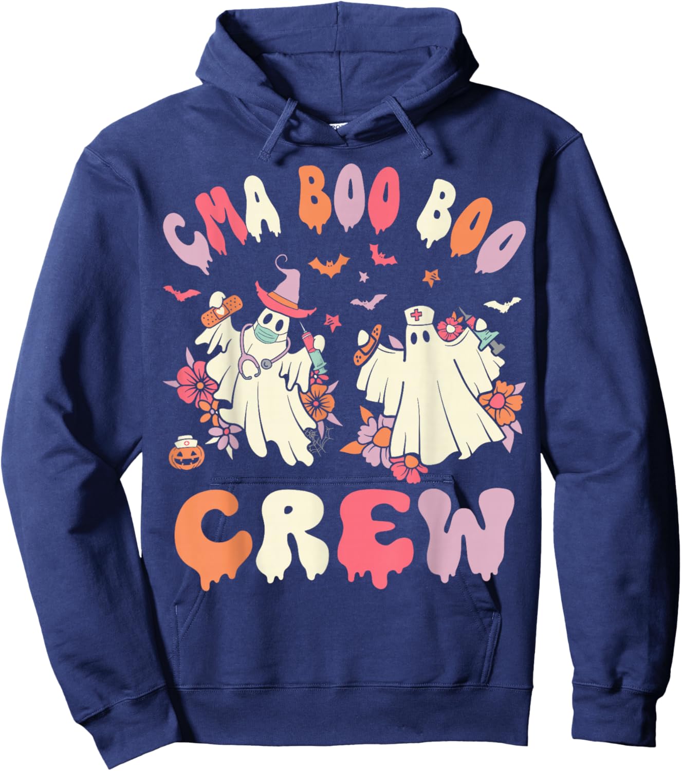 CMA Boo Crew Retro Halloween Ghost Nurse Hoodie - Hoodie | Navy