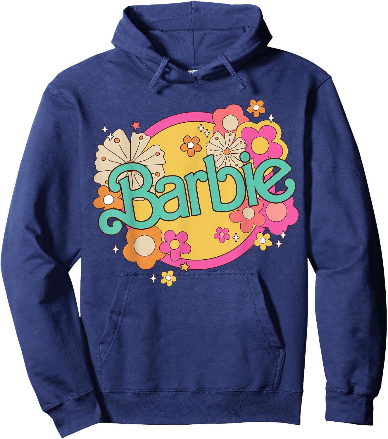 Barbie Retro Logo with Flowers Hoodie - Hoodie | Navy