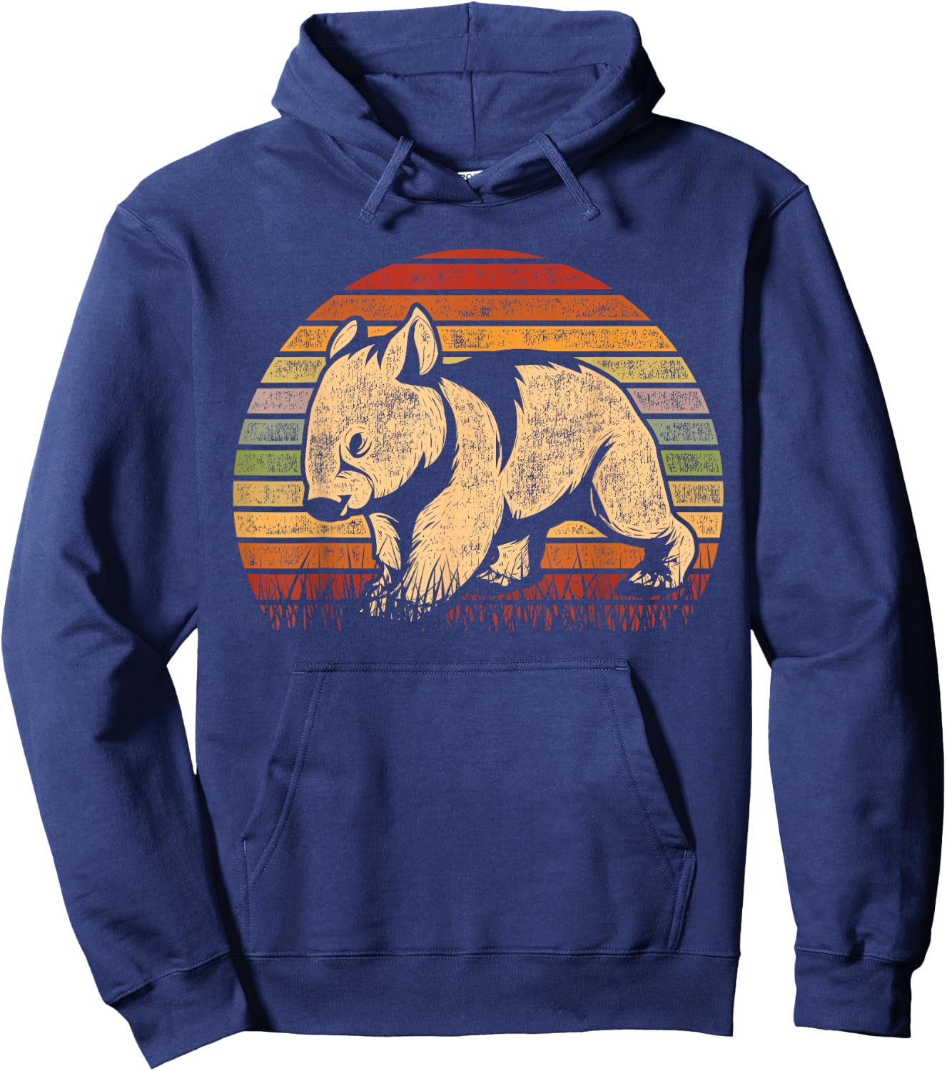 Australia Animal Wombat Gift Adults Retro Wombat Lover Wildlife Aussie Wombat Black Small Classic Fit Short Sleeve Cotton Polyester Hoodie - Hoodie | Navy