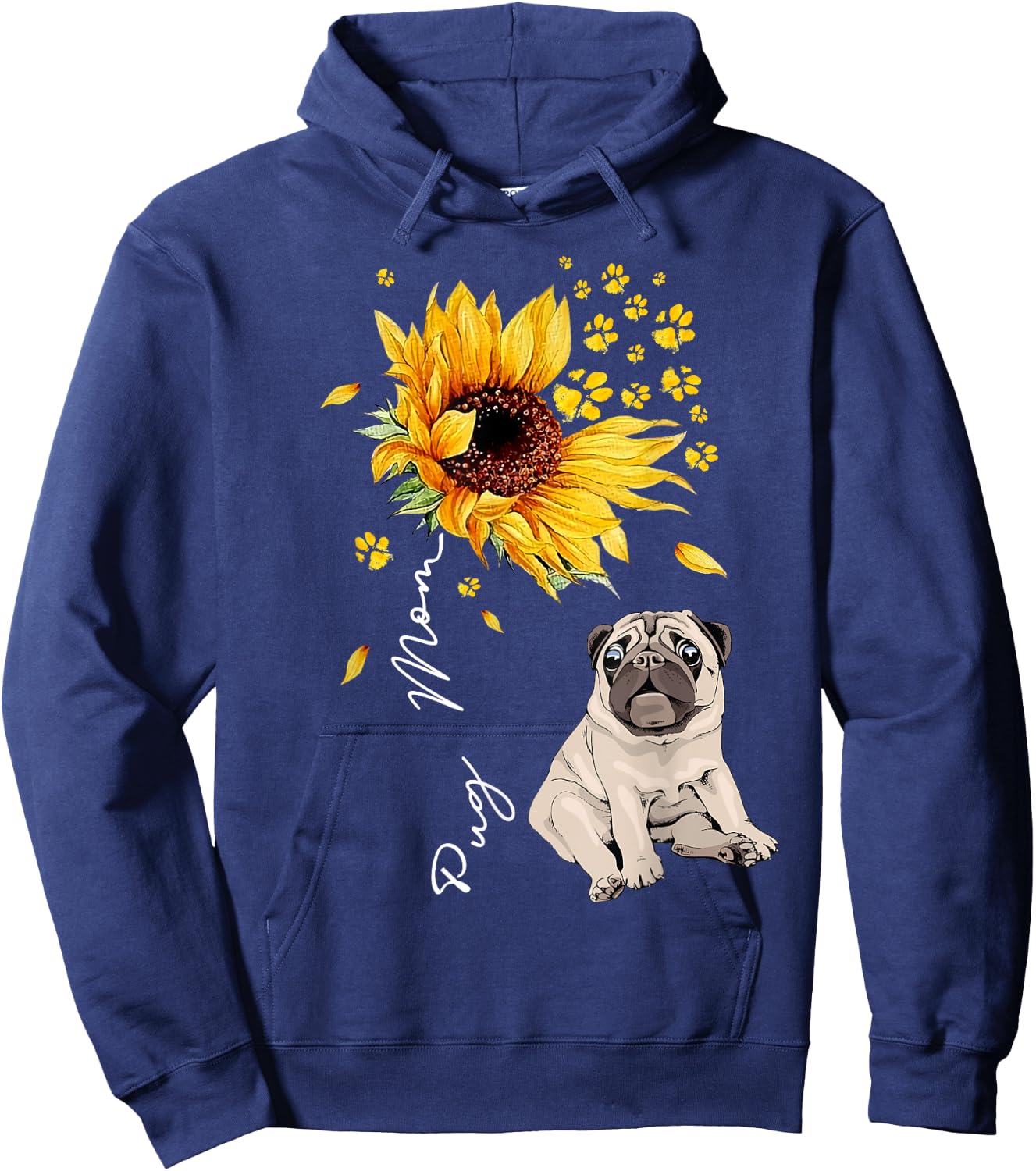 Sunflower Pug Mom Dog Lover Gifts Hoodie - Hoodie | Navy