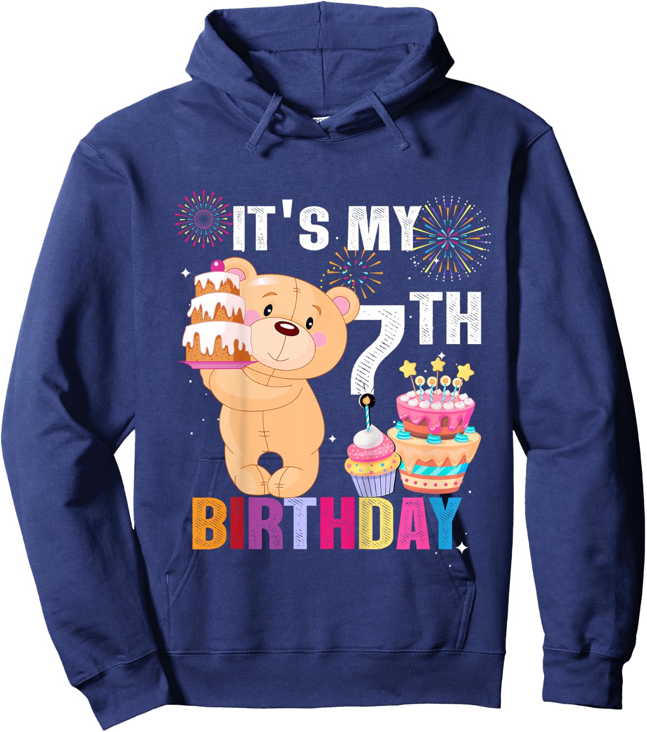 It's My 7th Birthday Bear 7 Years Old Gift Kids Hoodie - Hoodie | Navy