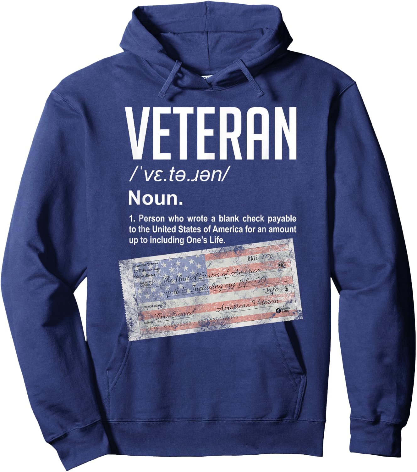 Veteran Definition Blank Check Patriotic Hoodie - Hoodie | Navy