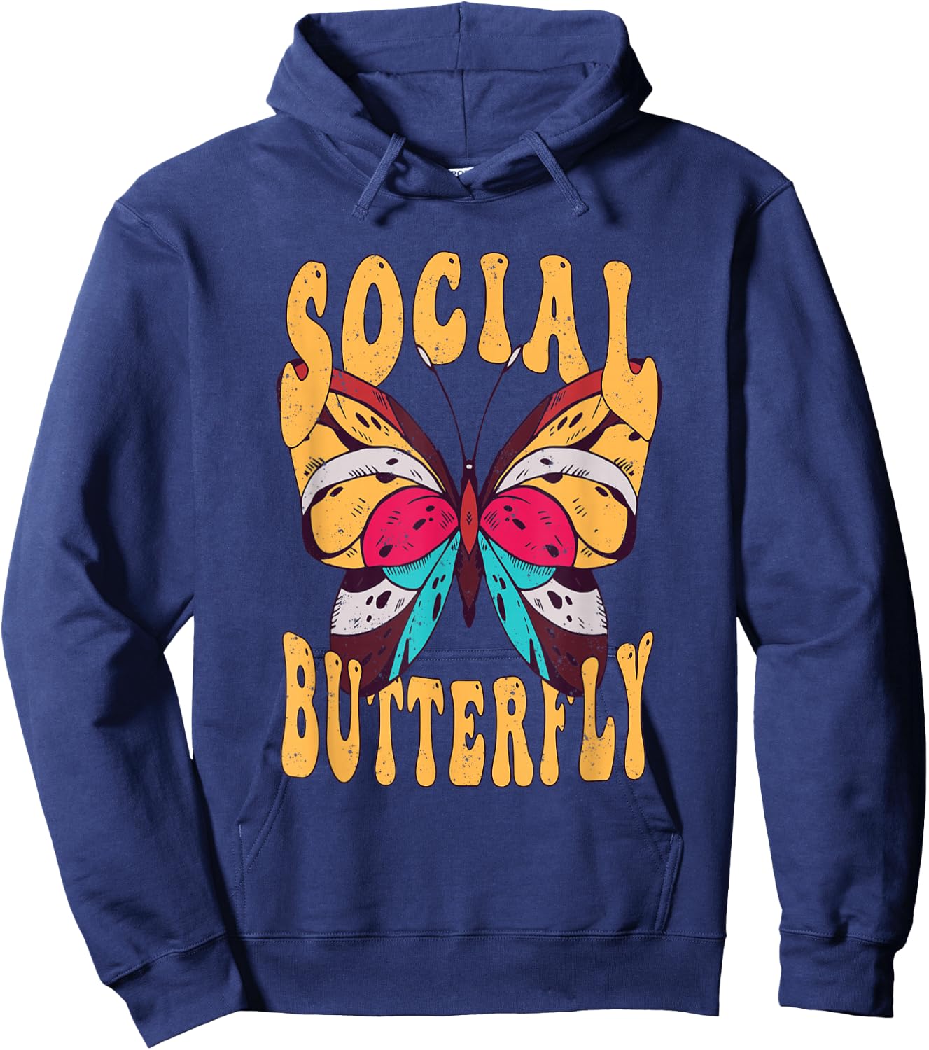 Retro Social Butterfly Bohemian Hoodie - Hoodie | Navy