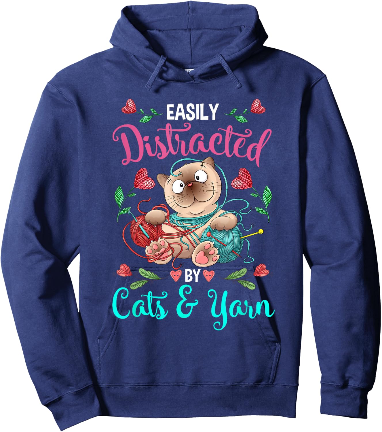 Cats and Yarn Addicted Funny Crochet Woman Hoodie - Hoodie | Navy