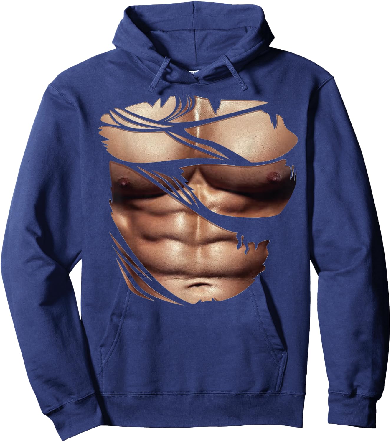 Fake Muscles Torn Breast Six Pack Abs Hoodie - Hoodie | Navy