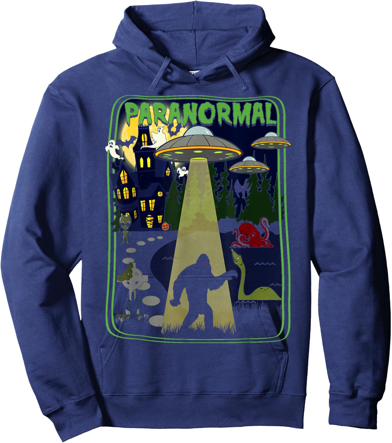 Paranormal Cryptid Poster Bigfoot UFOs Ghosts Hoodie - Hoodie | Navy